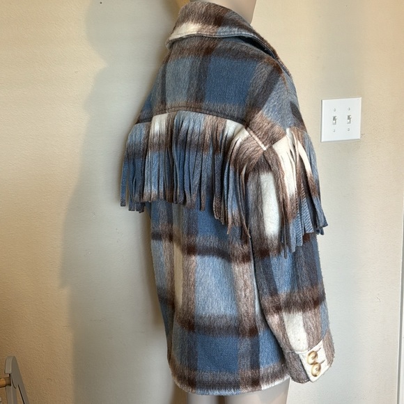 ASOS WHITE wool plaid coat with fringe, size 4 NWOT - Picture 9 of 14